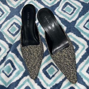 Laura Ashley Cream and Black Pointed Toe Mules